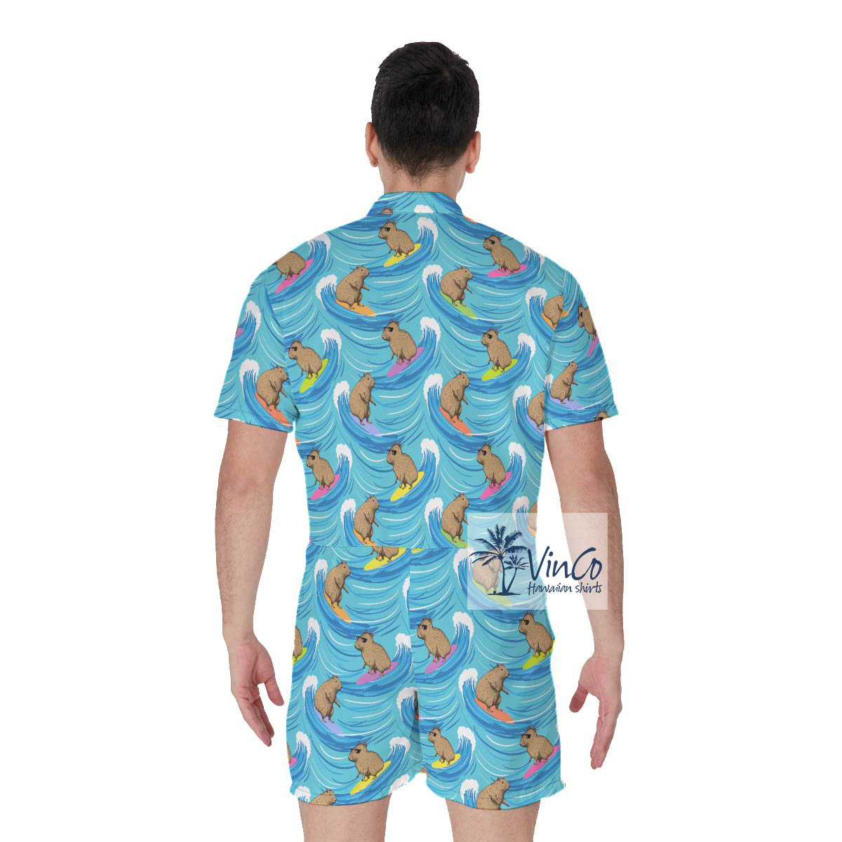 Capybara Surfing Summer Romper For Men