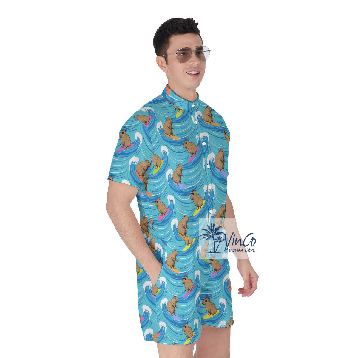 Capybara Surfing Summer Romper For Men