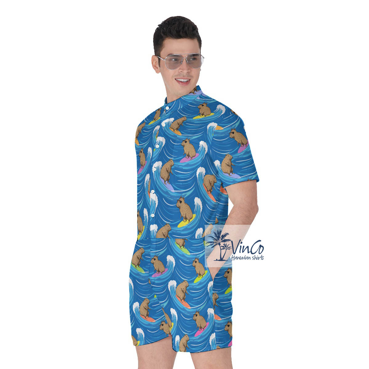 Funny Surfing Capybara Hawaiian Romper For Men