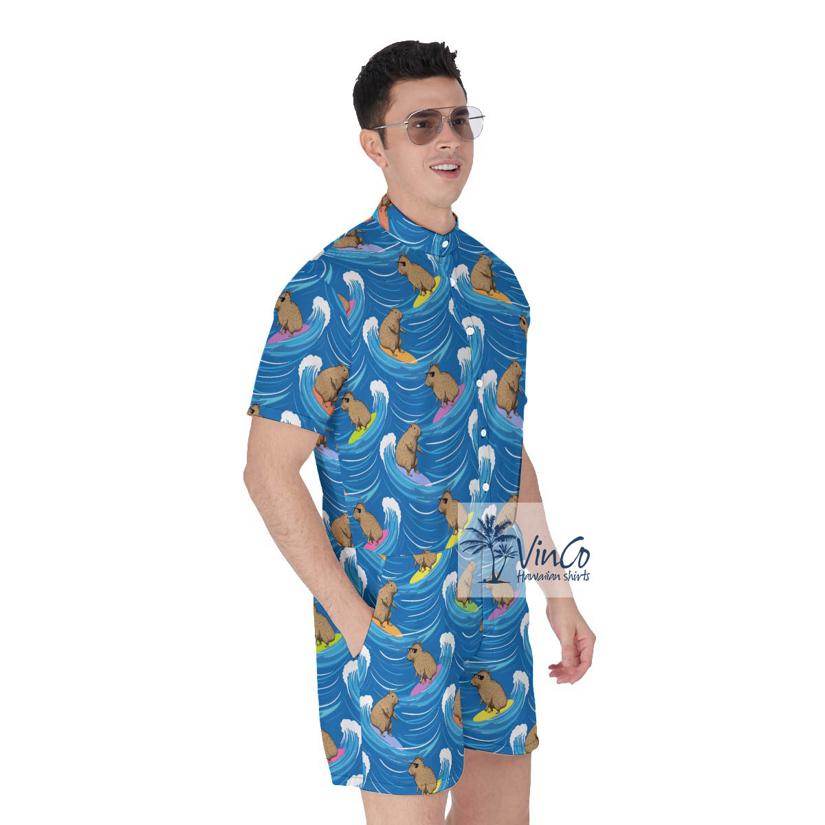 Funny Surfing Capybara Hawaiian Romper For Men
