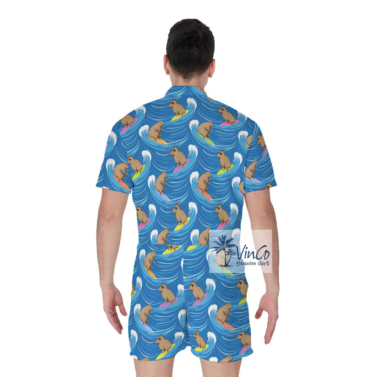 Funny Surfing Capybara Hawaiian Romper For Men