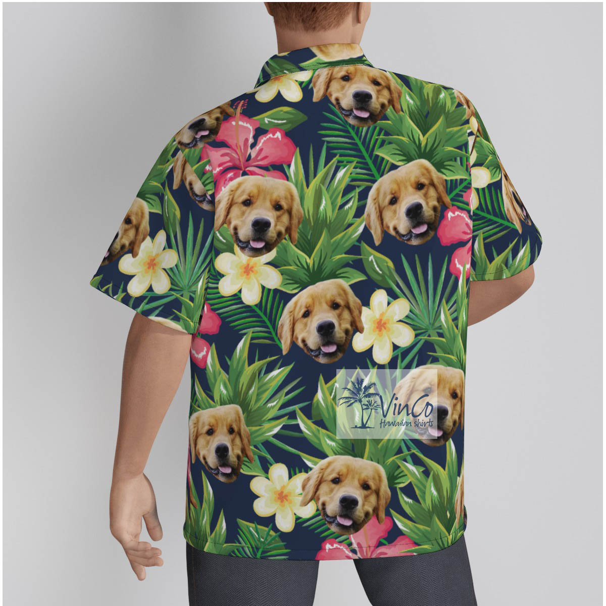 Tropical Hibiscus Custom Dog Face Men's Hawaiian Shirt