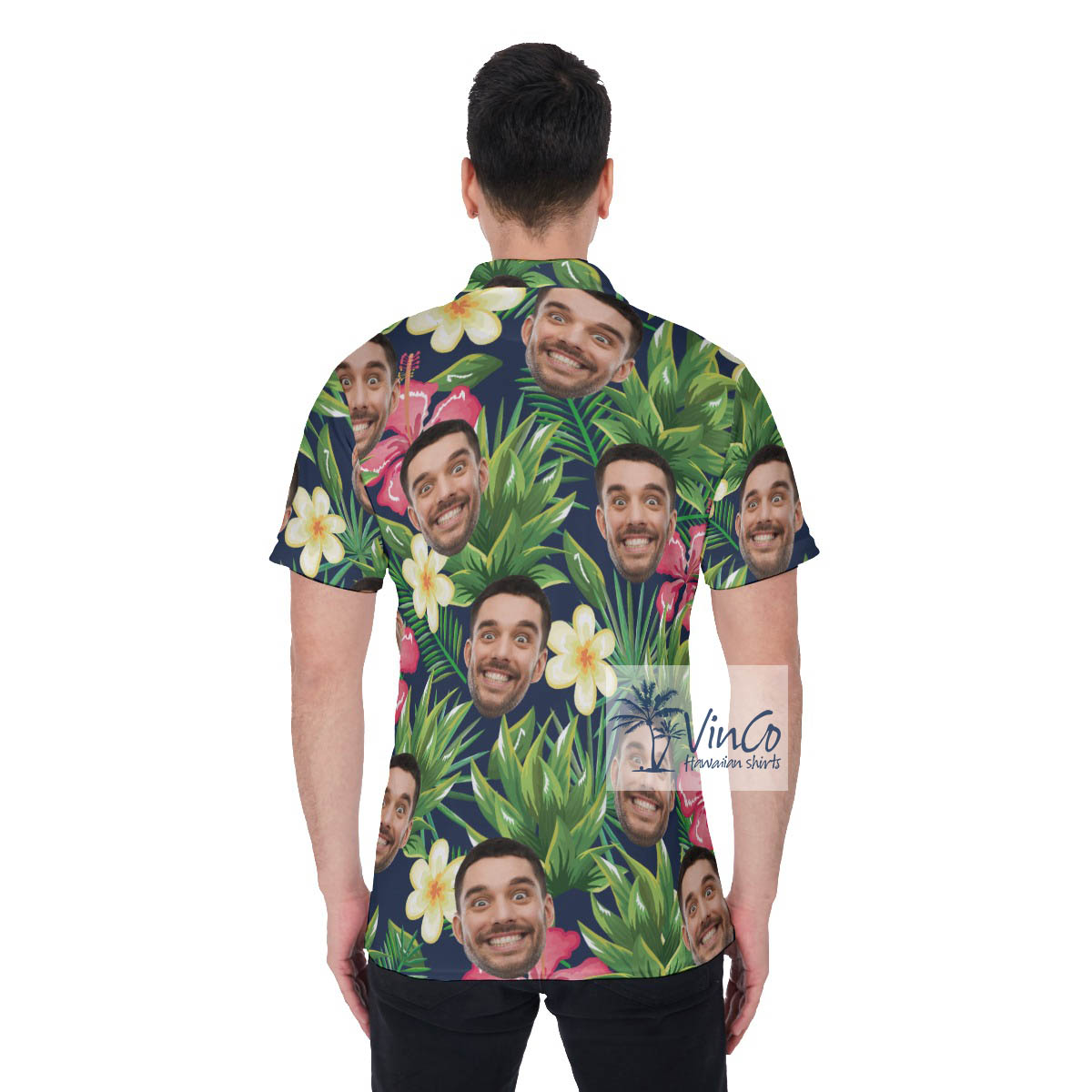 Funny Custom Face Tropical Hibiscus Hawaiian Golf Polo Shirt