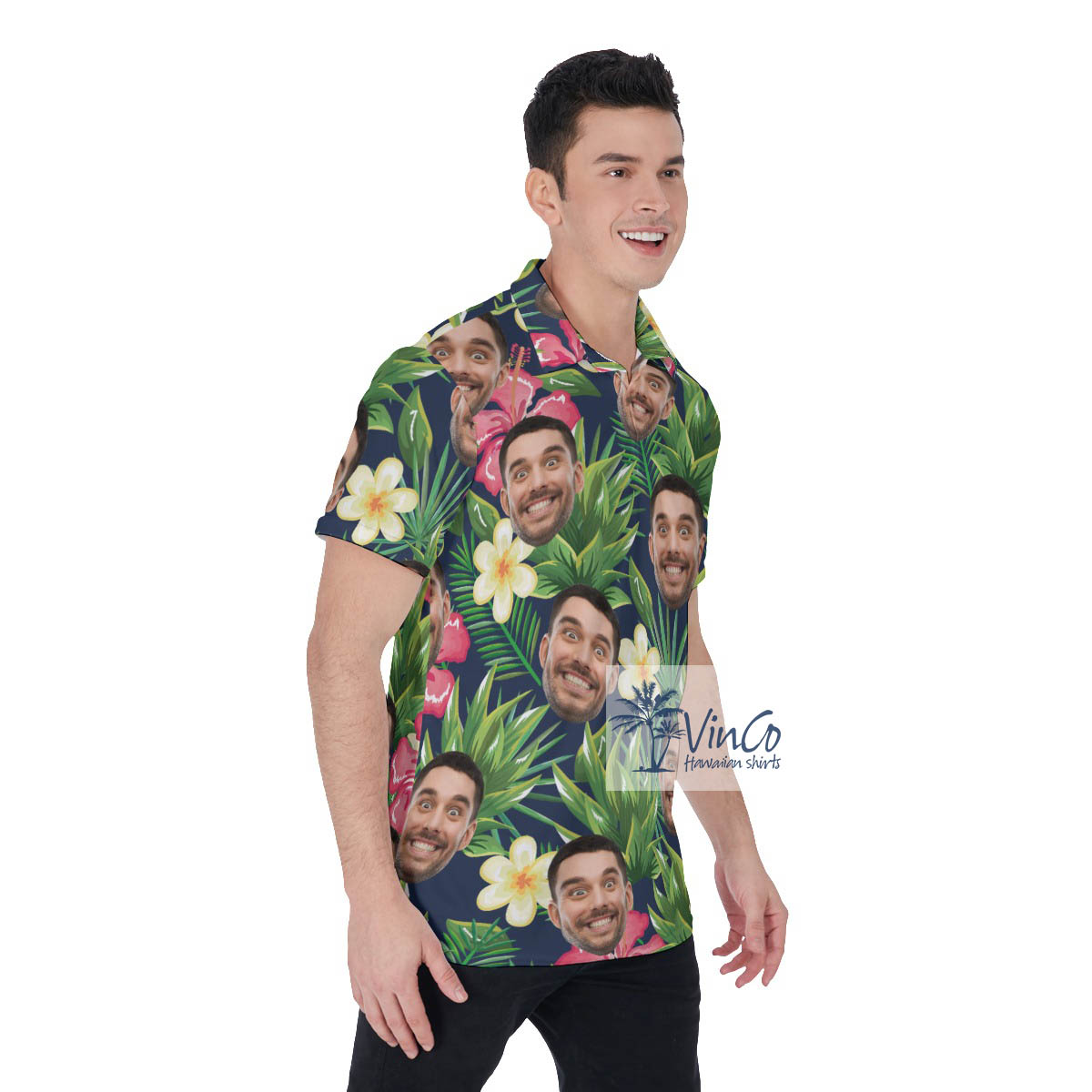 Funny Custom Face Tropical Hibiscus Hawaiian Golf Polo Shirt