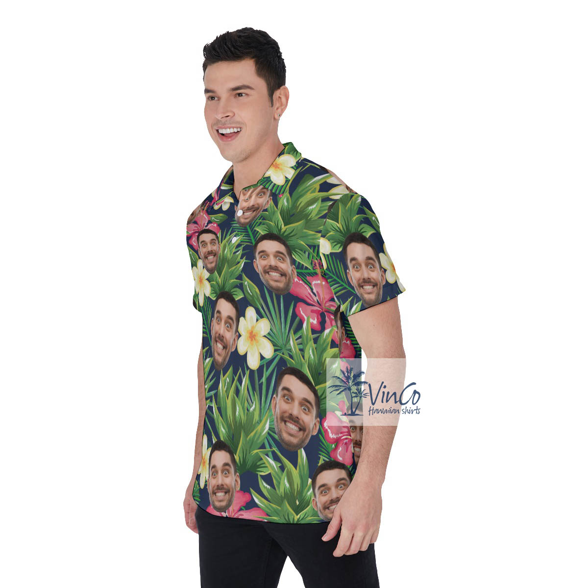 Funny Custom Face Tropical Hibiscus Hawaiian Golf Polo Shirt