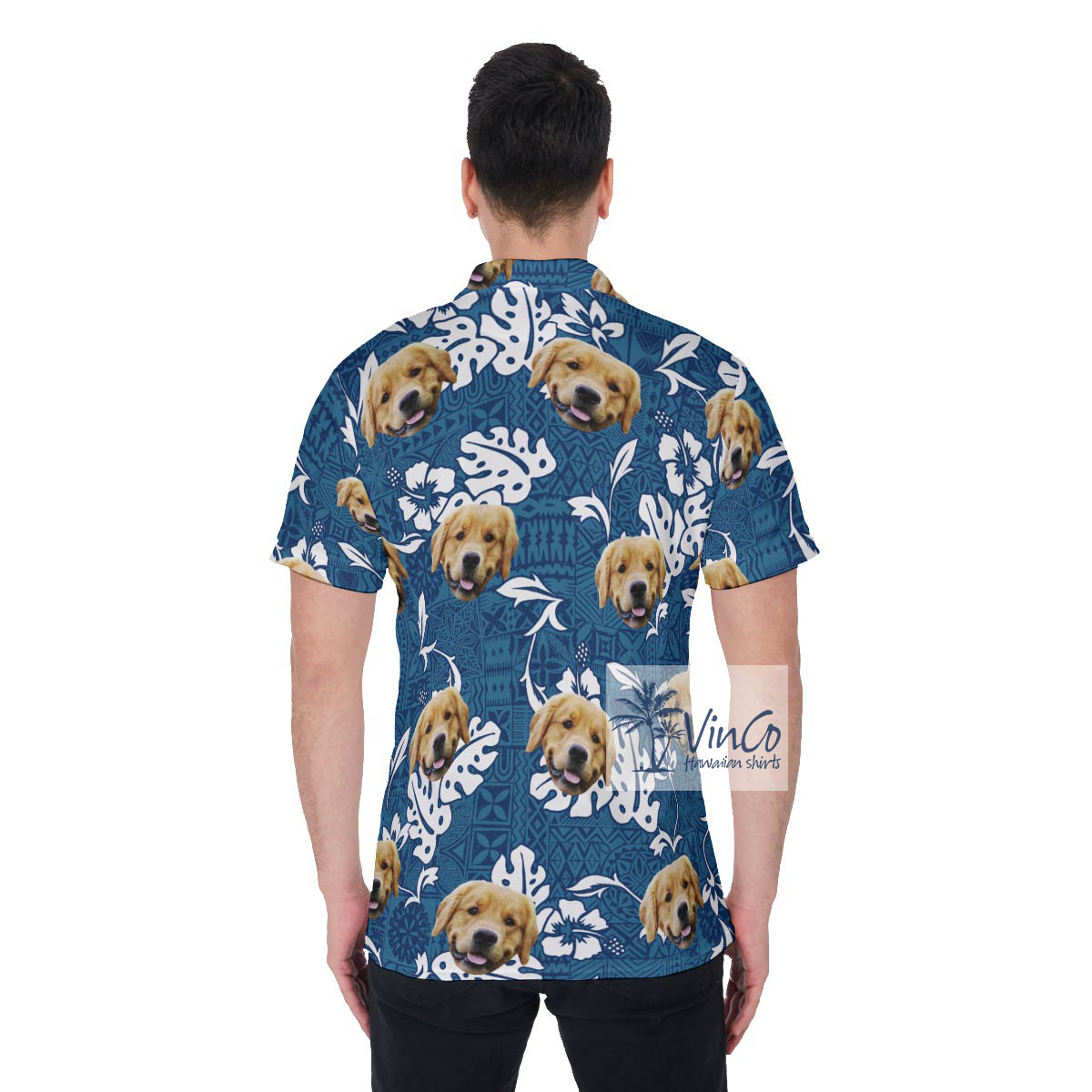 Funny Custom Vintage Hibiscus Hawaiian Polo Shirt With Dog Face