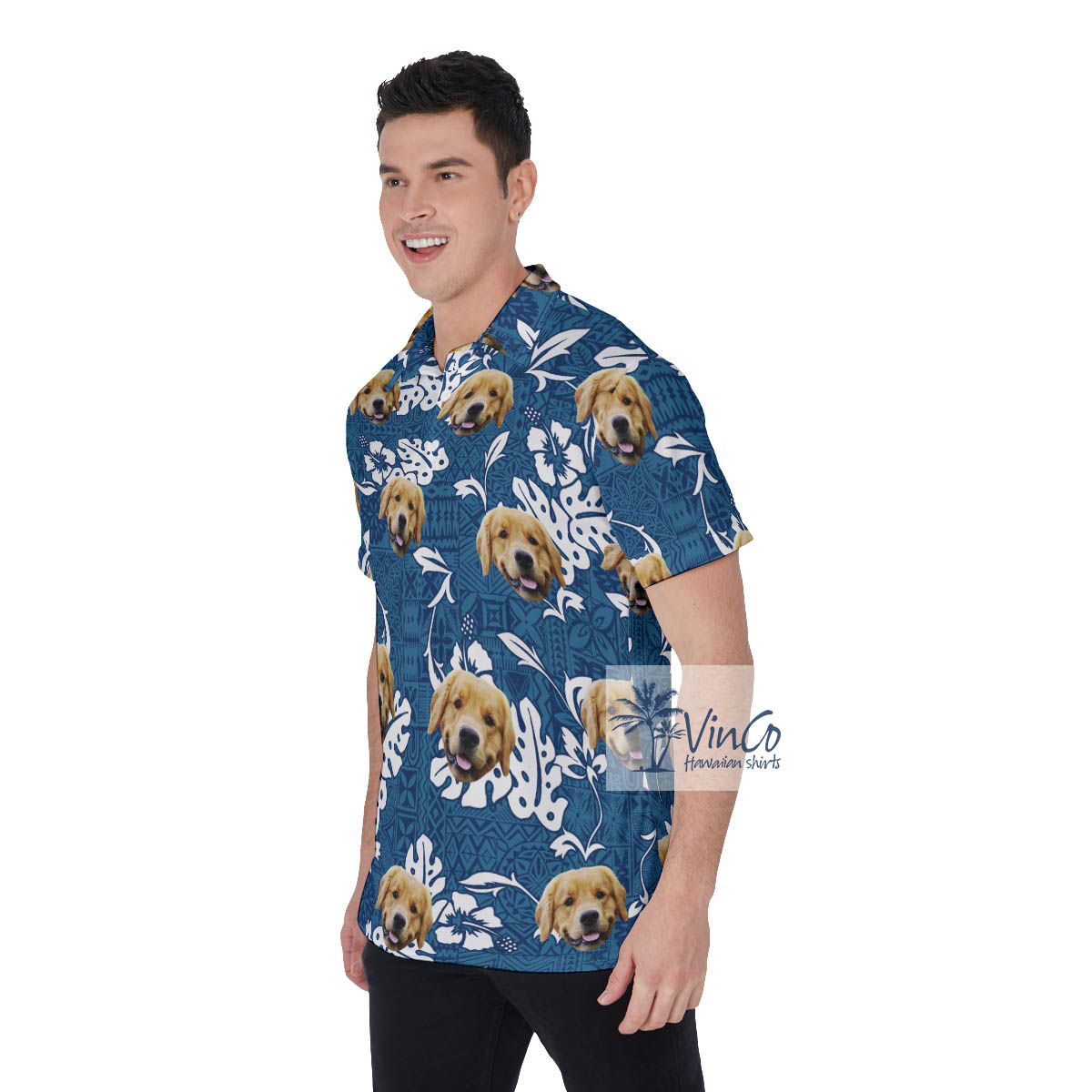 Funny Custom Vintage Hibiscus Hawaiian Polo Shirt With Dog Face