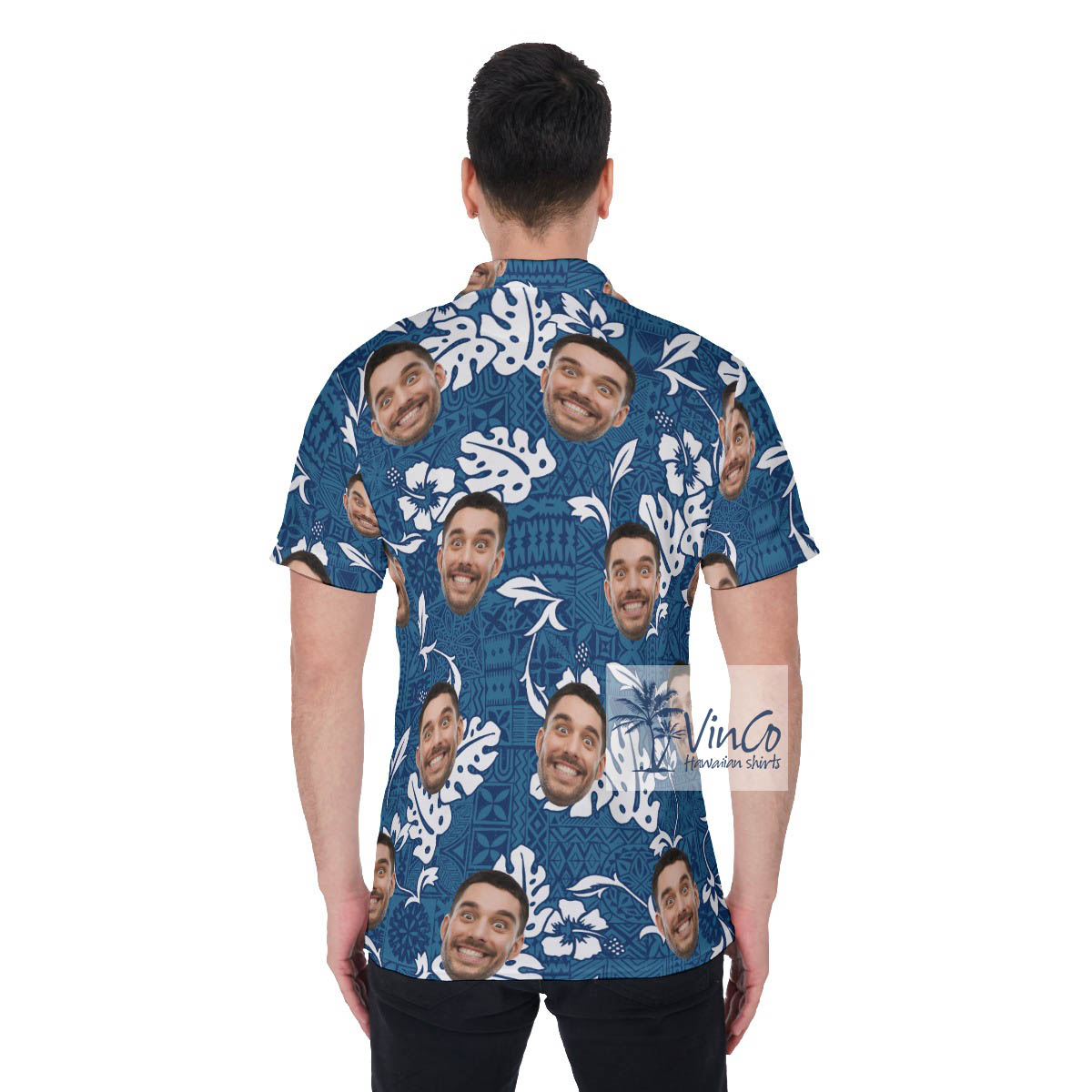 Funny Vintage Navy Hawaiian Polo Shirt With Custom Face