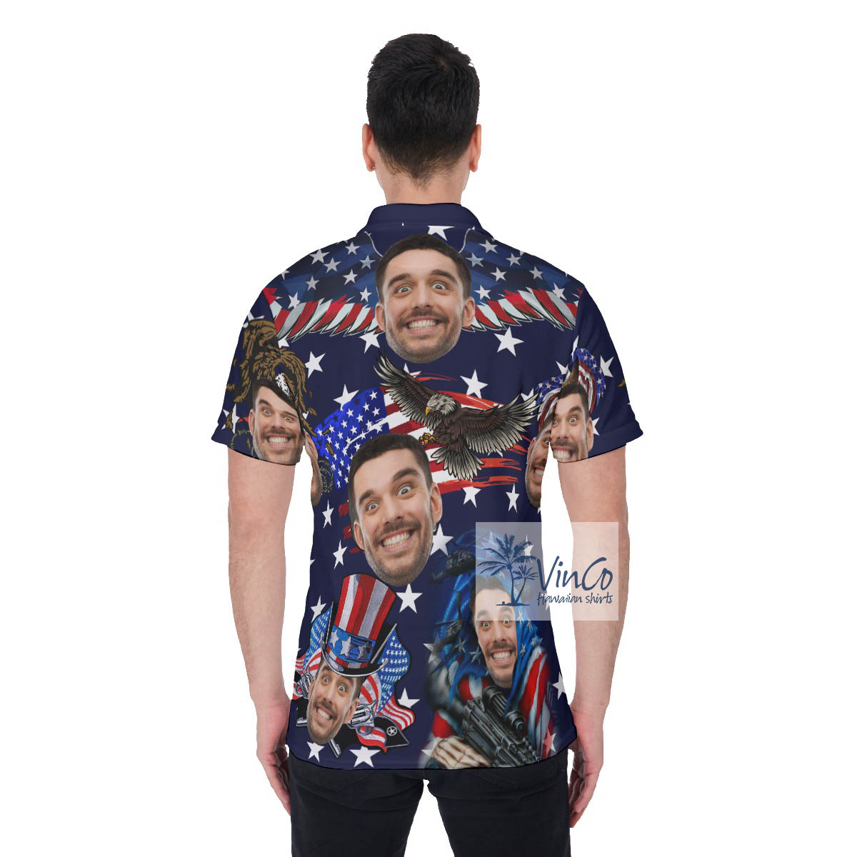 American Eagles Custom Face Patriotic Hawaiian Polo Shirt