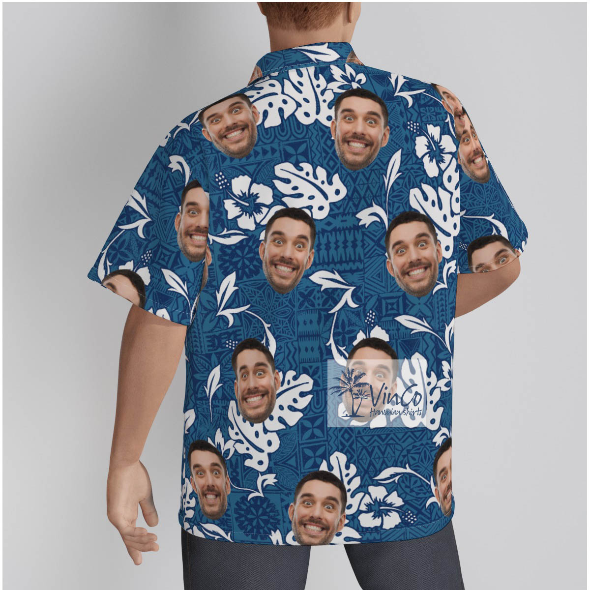 Funny Custom Face Vintage Navy Aloha Shirt
