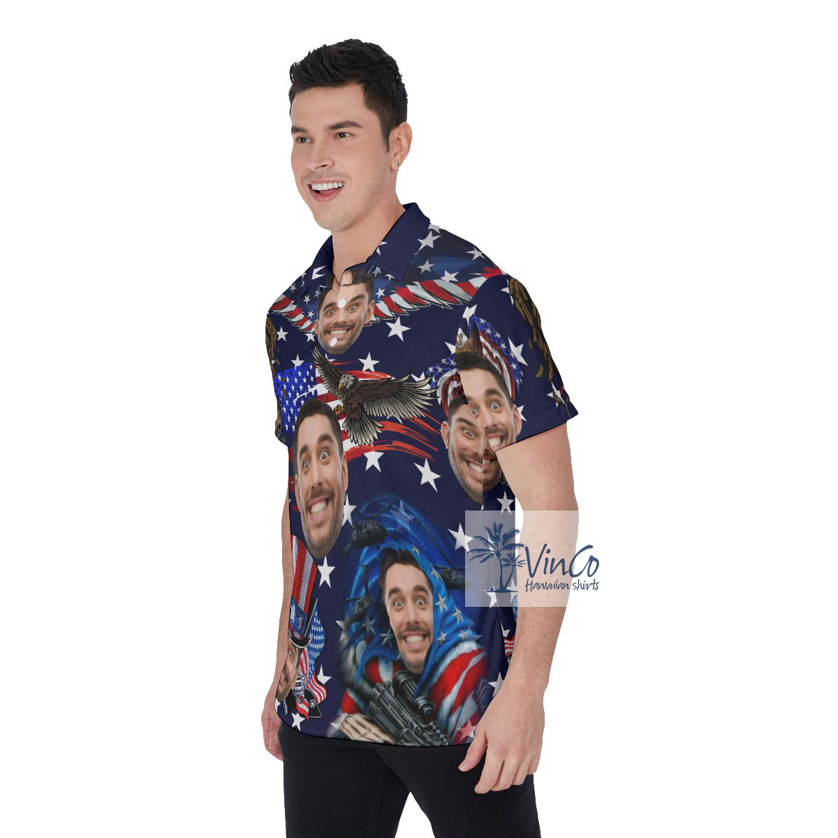 American Eagles Custom Face Patriotic Hawaiian Polo Shirt