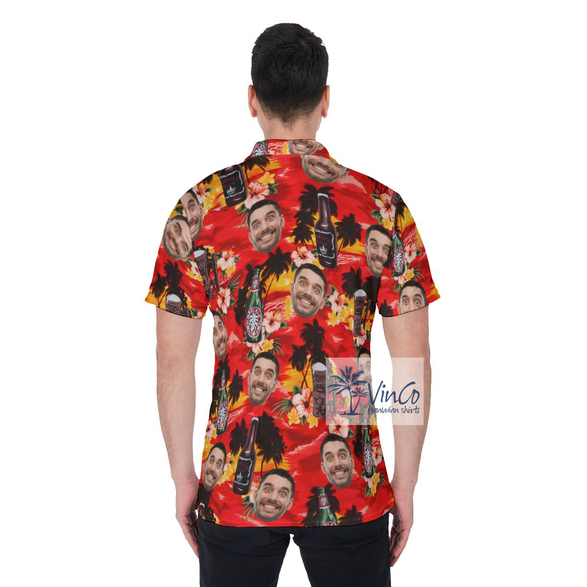 Tropical Sunset Beach Beer Hawaiian Polo Shirt With Custom Face