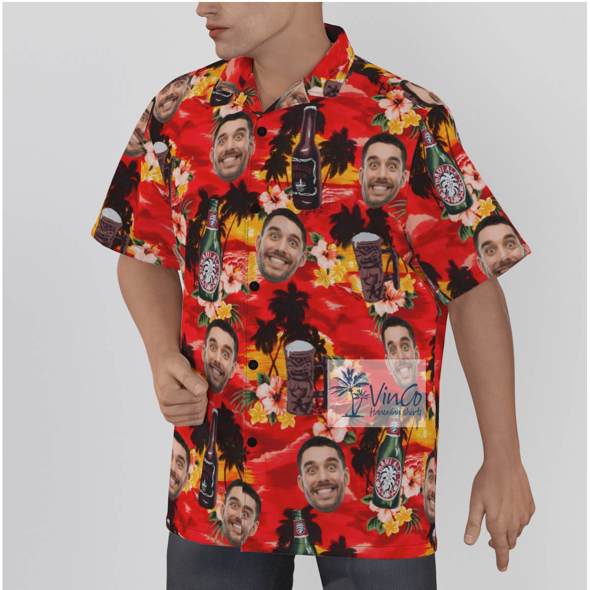 Funny Custom Face Vintage Beer Sunset Beach Hawaiian Shirt