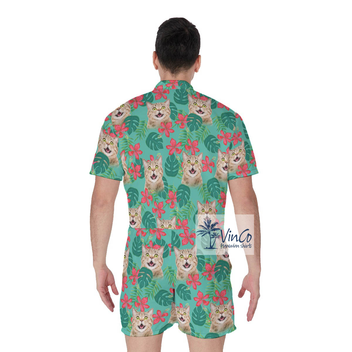Personalized Custom Cat Faces Hawaiian Romper For Men