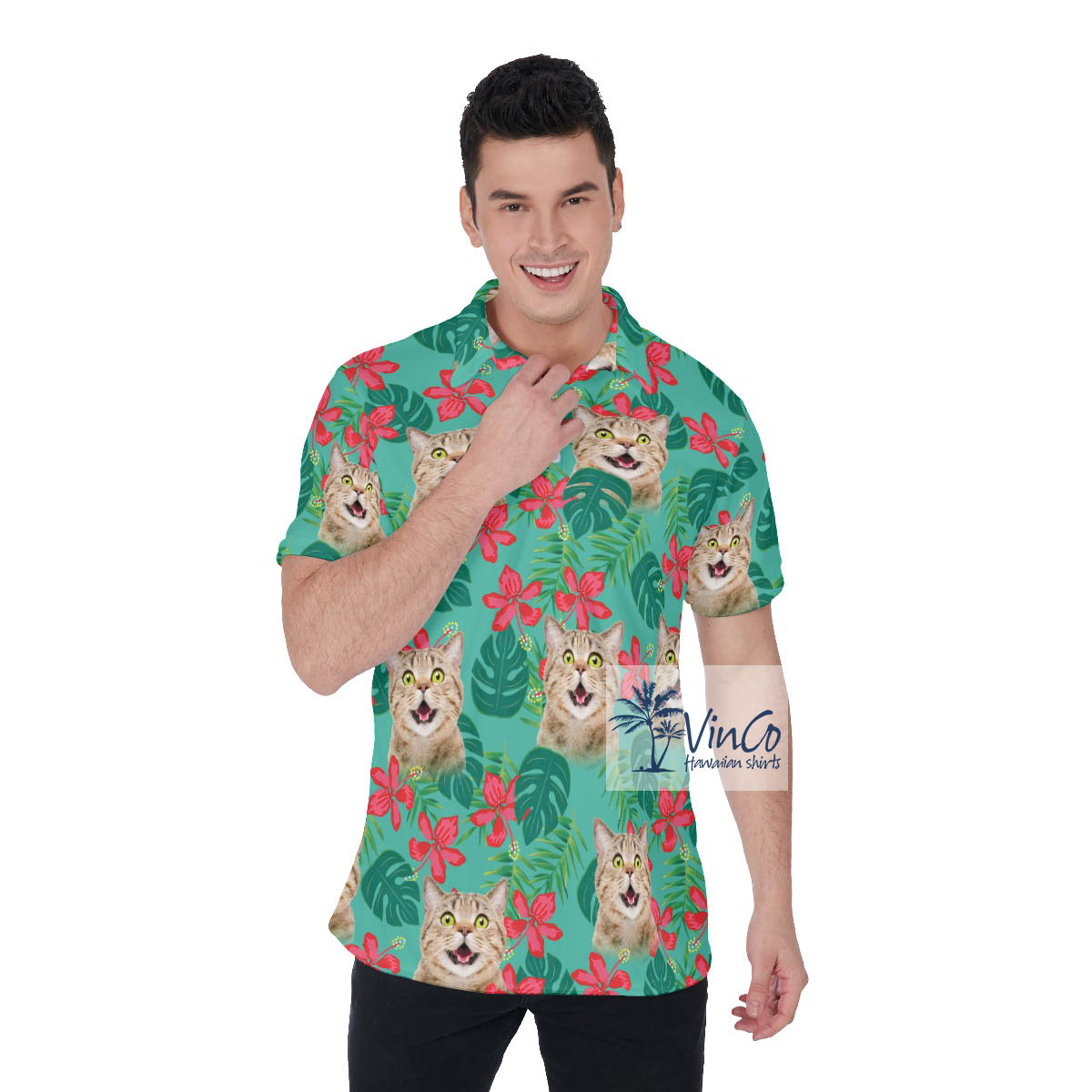 Personalized Custom Cat Floral Polo Shirt For Men - variant image 1
