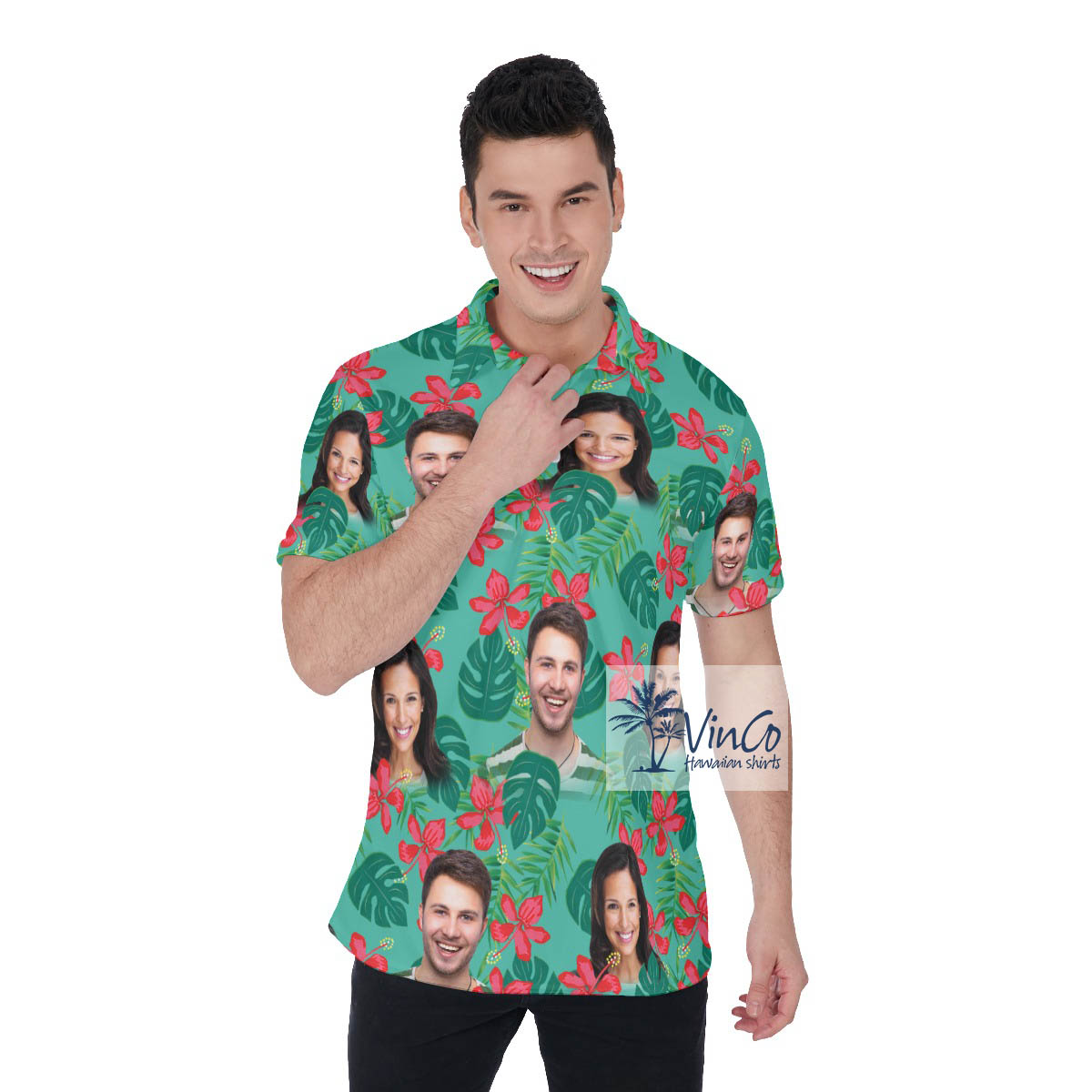 Personalized Photo Faces Hawaiian Polo Shirt For Men - variant image 1