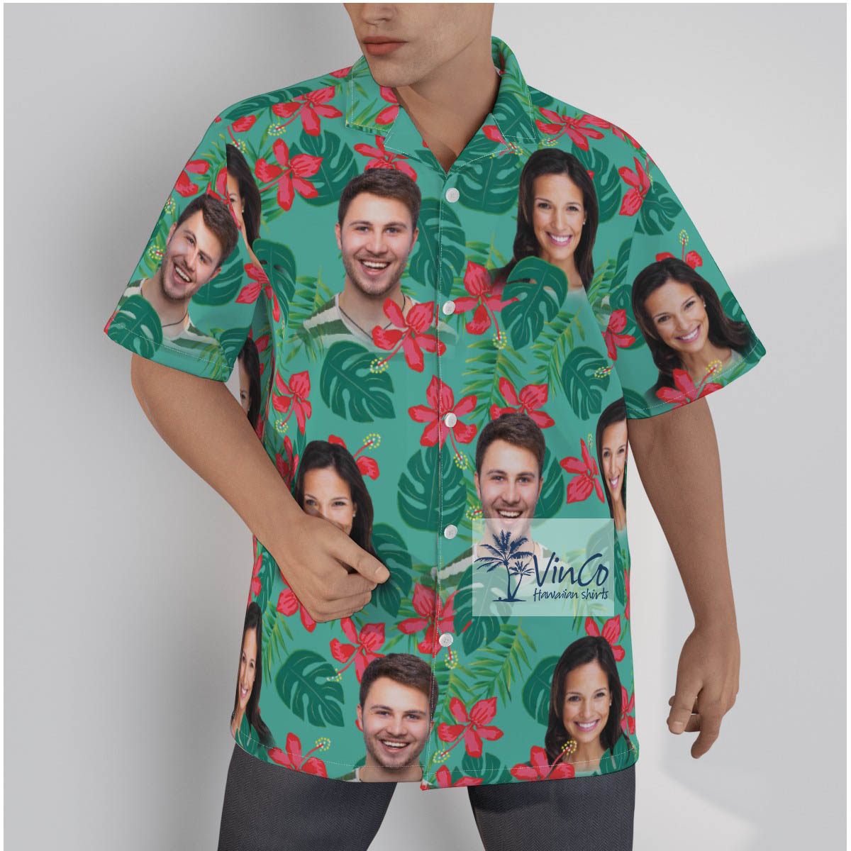 Custom Multiple Faces Floral Hawaiian Shirt For Men - variant image 1