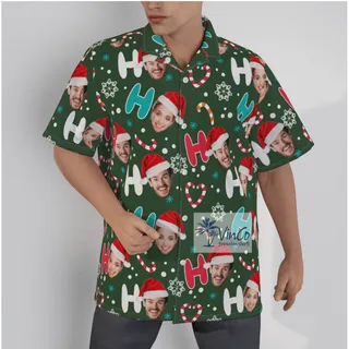 Funny Personalized Christmas Gift Men's Christmas Button Shirt HO HO HO Santa Hat
