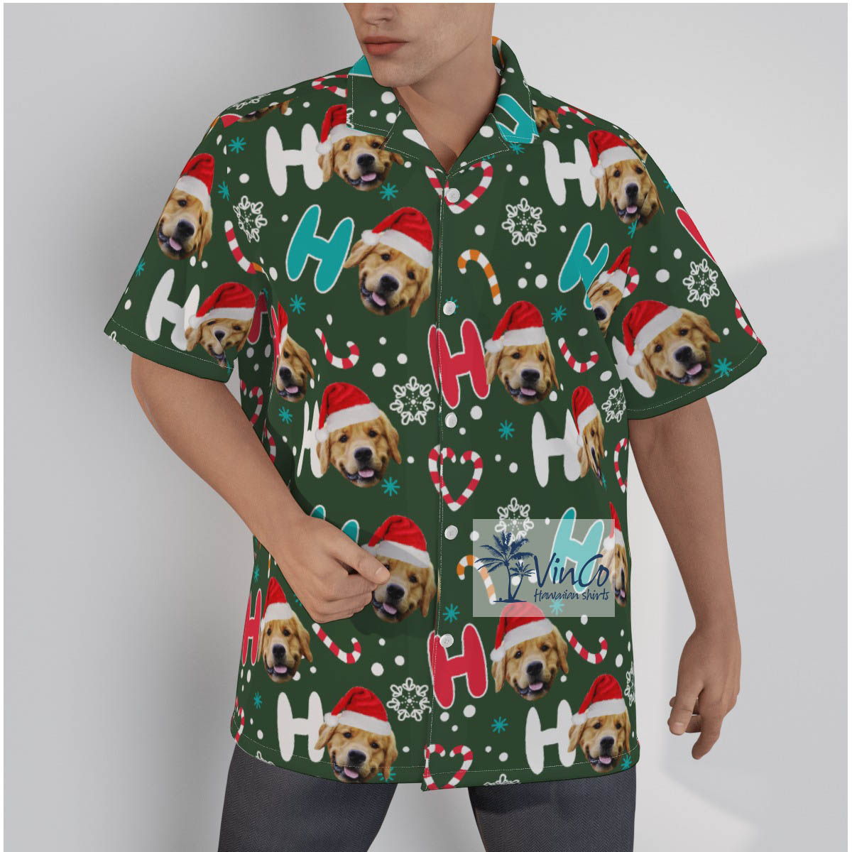 Custom Pet Faces Ho Ho Ho Christmas Button Shirt For Men - variant image 1