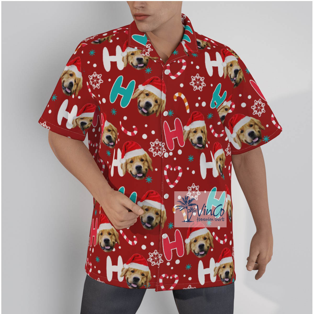 Custom Dog Faces Ho Ho Ho Christmas Red Shirt Gift For Men - variant image 1