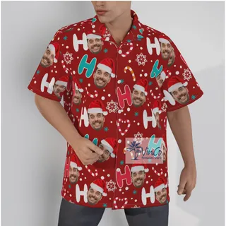 Custom Face Santa Hat HO HO HO Christmas Hawaiian Shirt