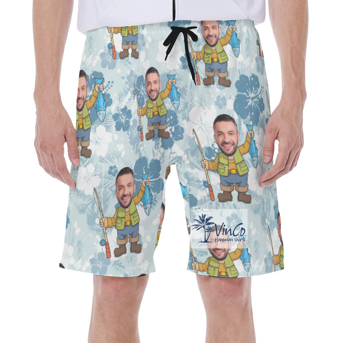 Funny Fishing Custom Hawaiian Swim Trunks With Multiple Faces For Men - variant image 1