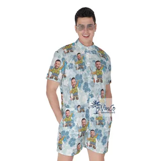 Floral Personalized Faces Hawaiian Romper For Fishing Man