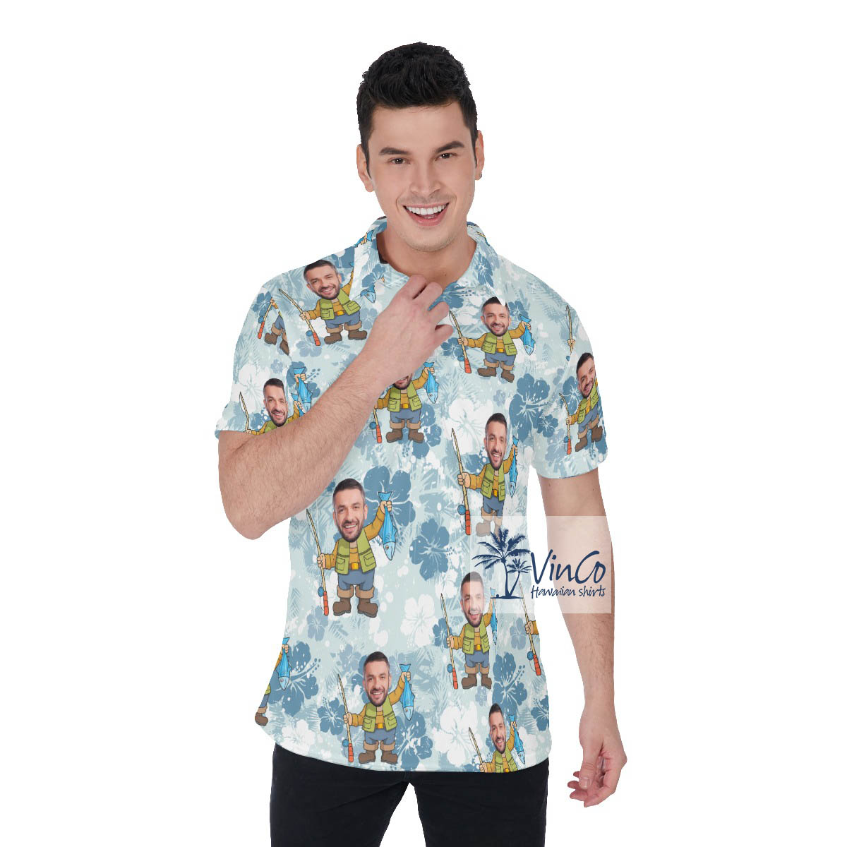 Funny Personalized Fishing Man Hawaiian Polo Shirt For Men - variant image 1