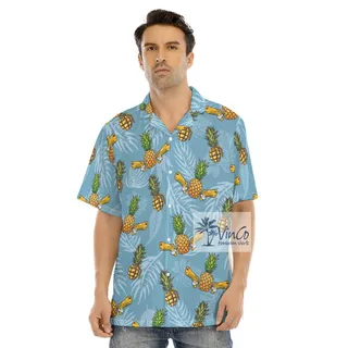 Tactical Pineapple With Gun Blue Hawaiian Shirt
