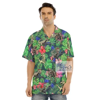 Cool Dinosaur With Gun Tactical Tropical Hawaiian Shirt