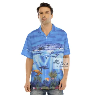Ocean Life Dolphin Blue Hawaiian Shirt