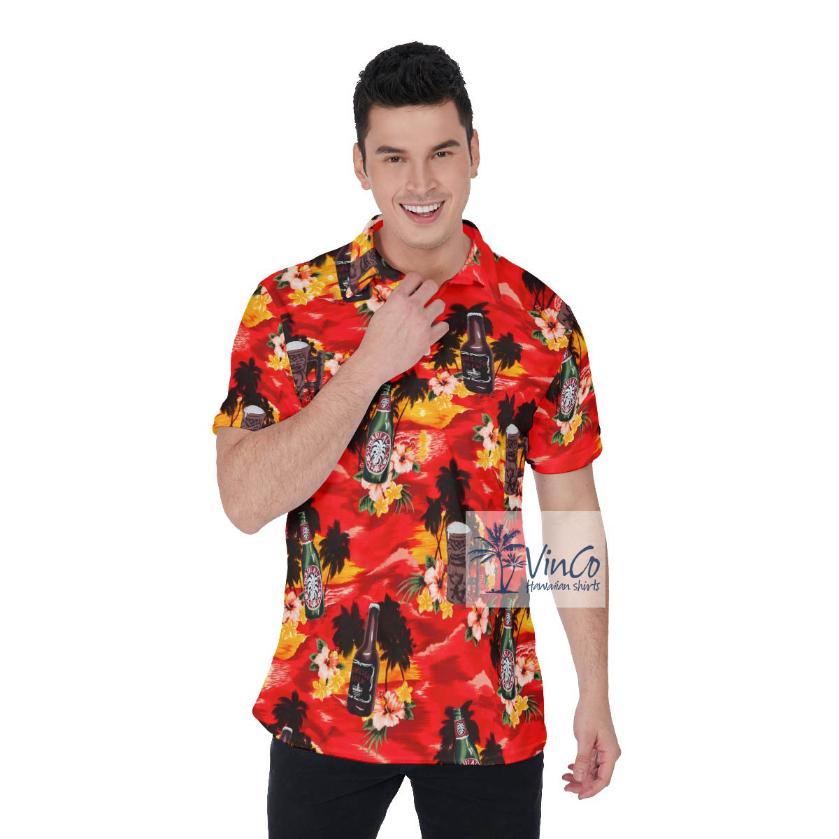 Sunset Beach Tropical Beer Hawaiian Polo Shirt - variant image 1