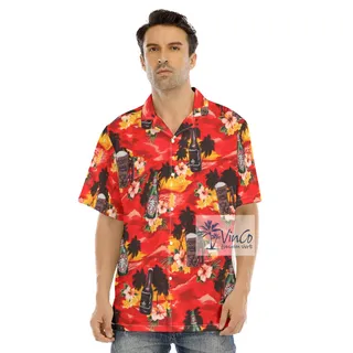 Tropical Red Sunset Beach Beer Hawaiian Shirt