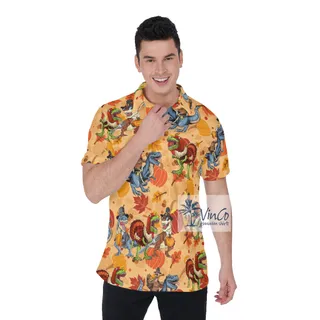 Funny Thanksgiving Dinosaur Hawaiian Polo Shirt