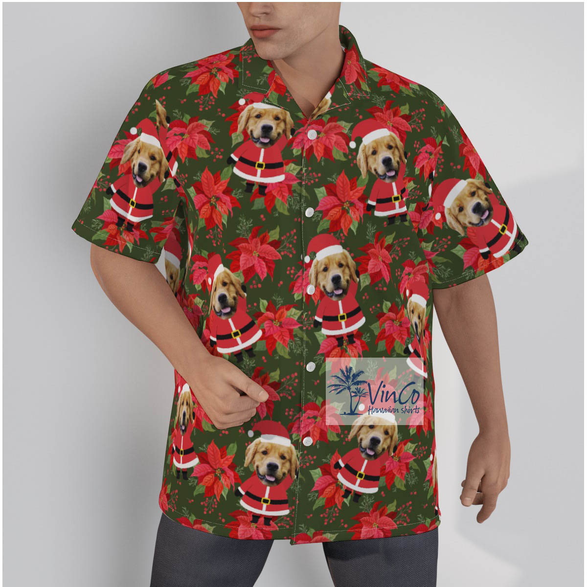 Personalized Santa Face Custom Pet Hawaiian Christmas Shirt - variant image 1