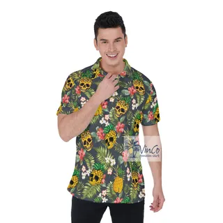 Funny Pineapple Skull Tropical Hawaiian Polo Shirt