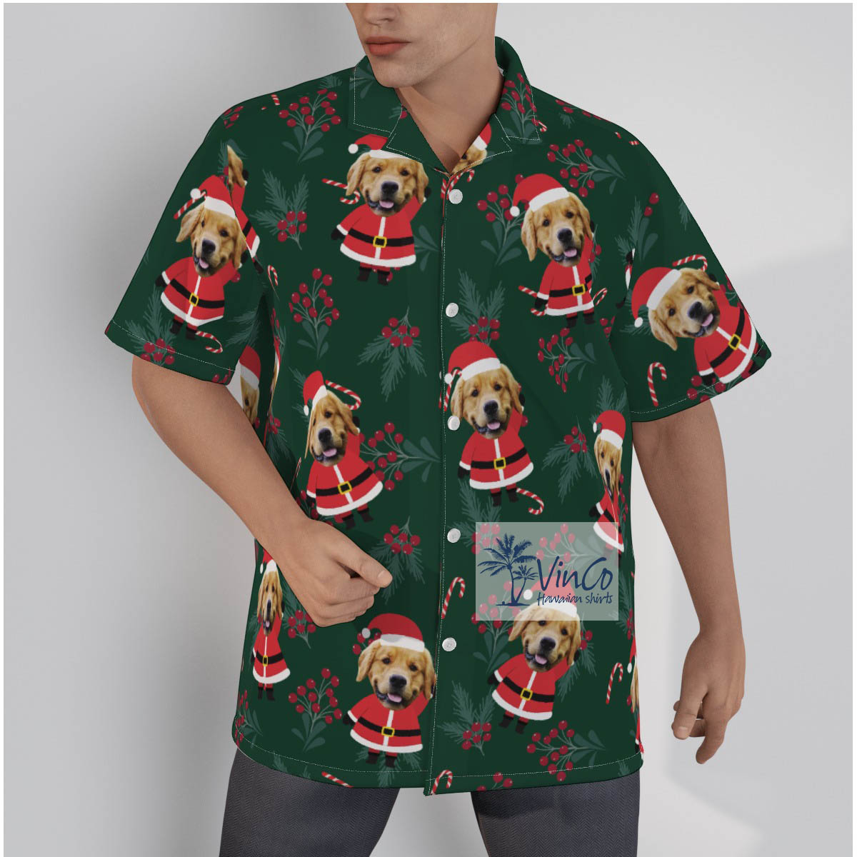 Funny Custom Dog Face Santa Aloha Shirt For Men - variant image 1