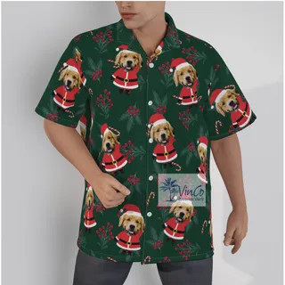Funny Custom Dog Face Santa Aloha Shirt For Men