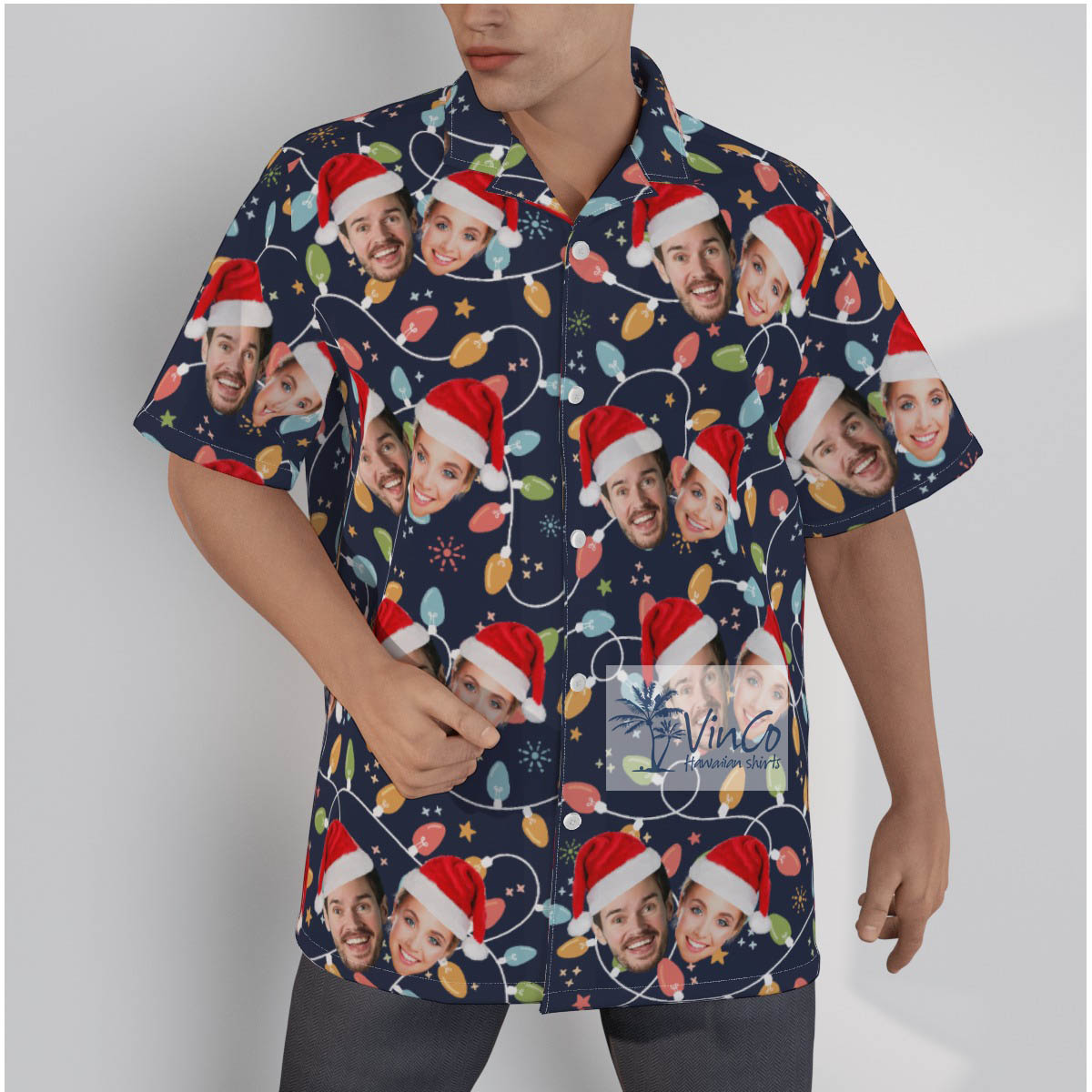 Custom 2 Faces Christmas Lights Aloha Shirt For Men - variant image 1