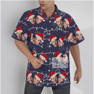 Custom 2 Faces Christmas Hat Xmas Button Up Shirt For Men