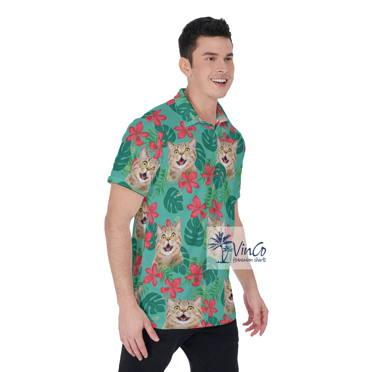 Personalized Custom Cat Floral Polo Shirt For Men