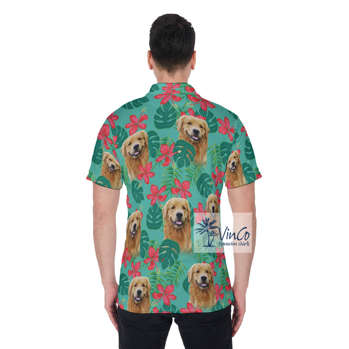 Personalized Pet Face Hawaiian Golf Shirt For Men