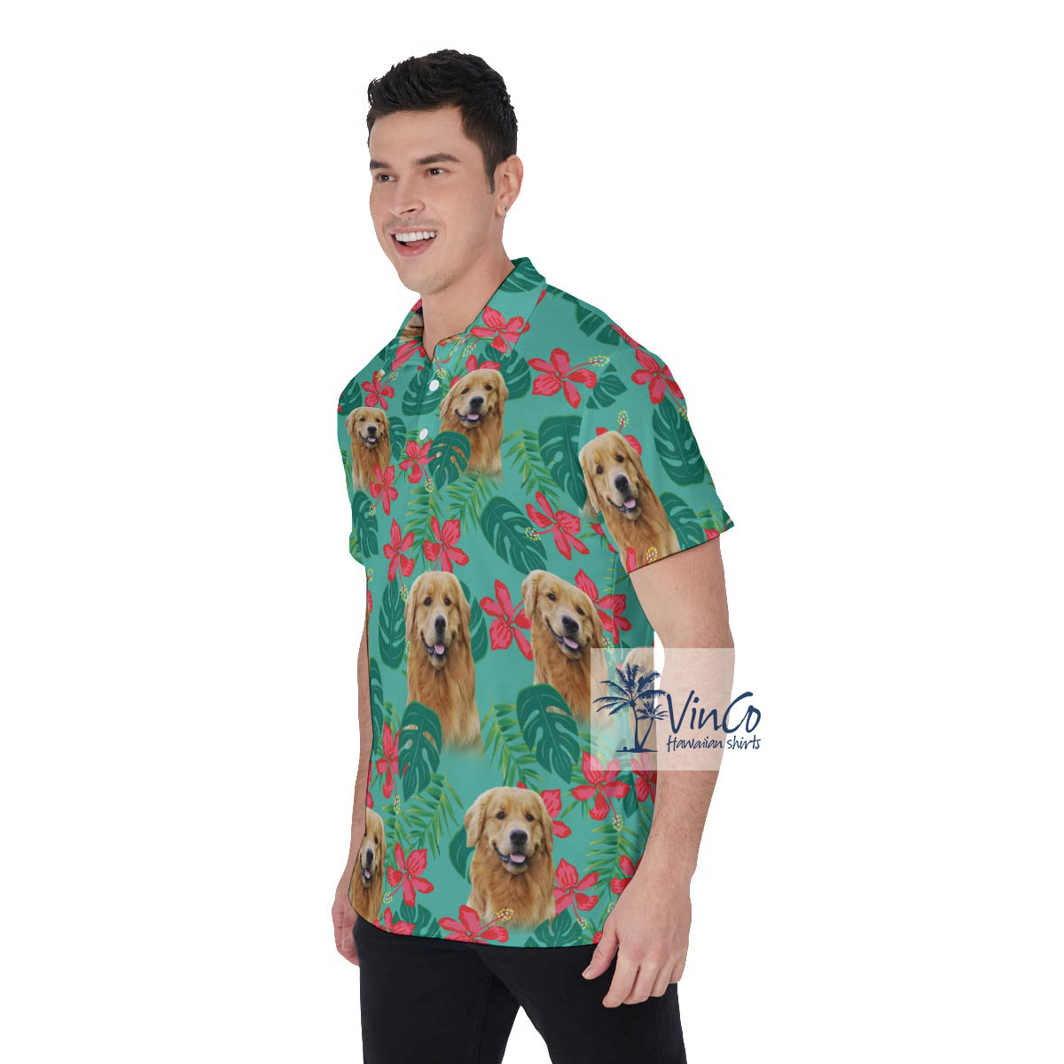 Personalized Pet Face Hawaiian Golf Shirt For Men