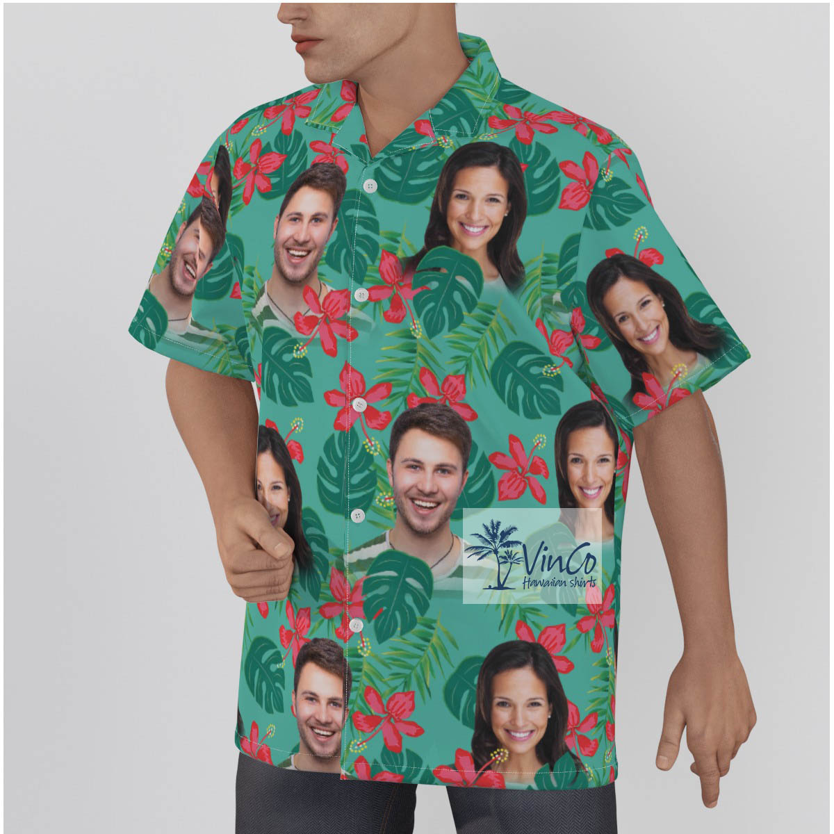 Custom Multiple Faces Floral Hawaiian Shirt For Men