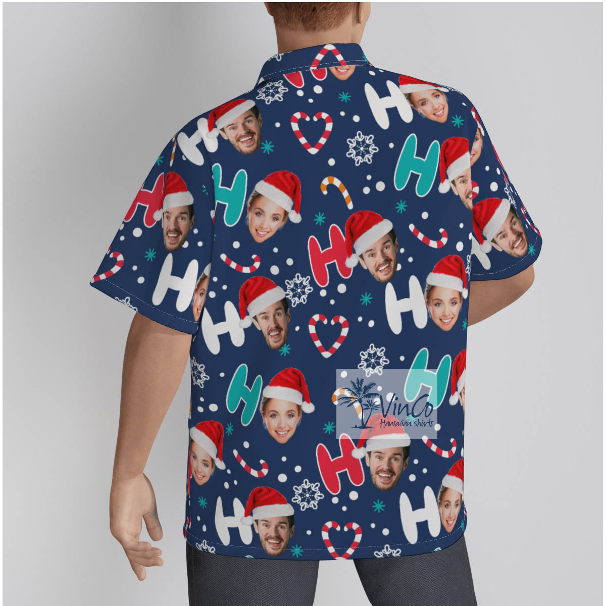 Custom 2 Faces Couple Christmas Hat HO HO HO Xmas Hawaiian Shirt