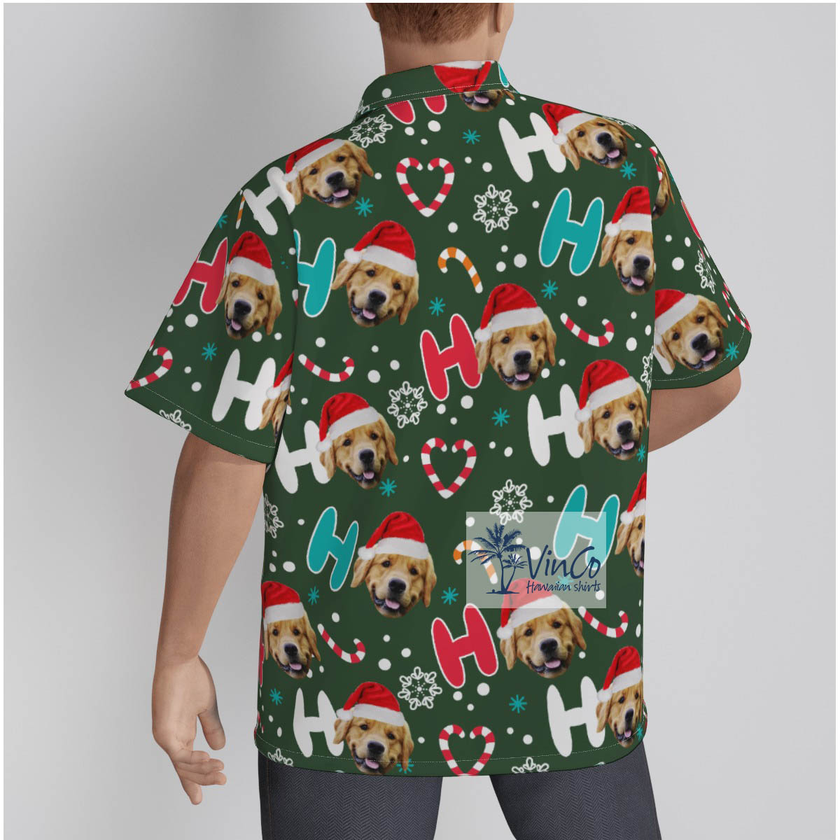 Custom Pet Faces Ho Ho Ho Christmas Button Shirt For Men