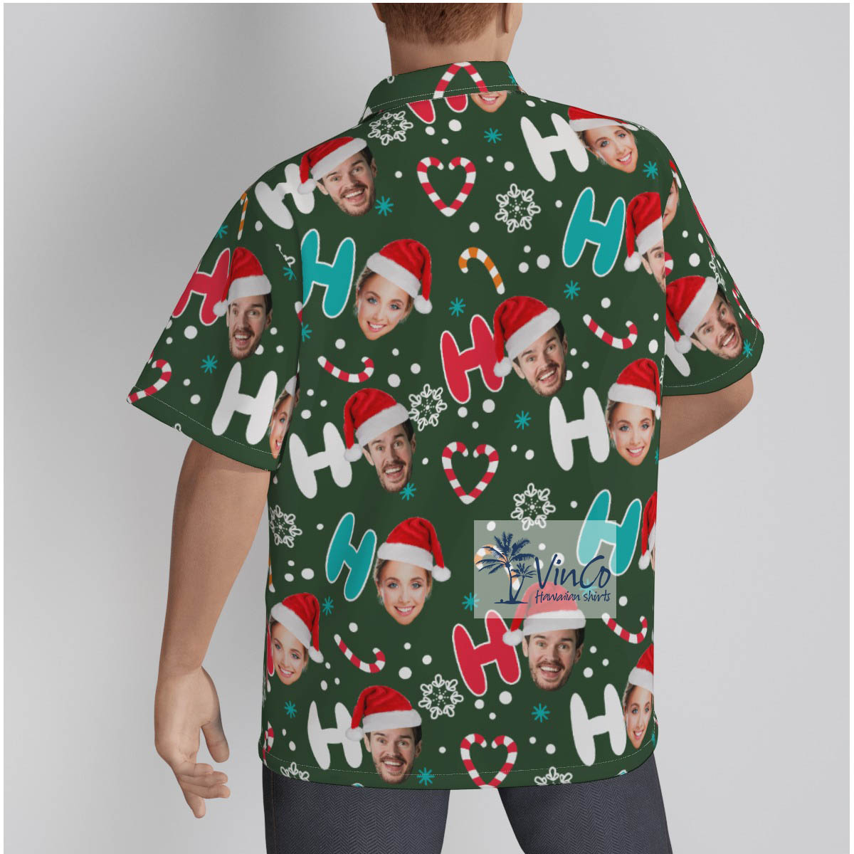 Funny Personalized Christmas Gift Men's Christmas Button Shirt HO HO HO Santa Hat