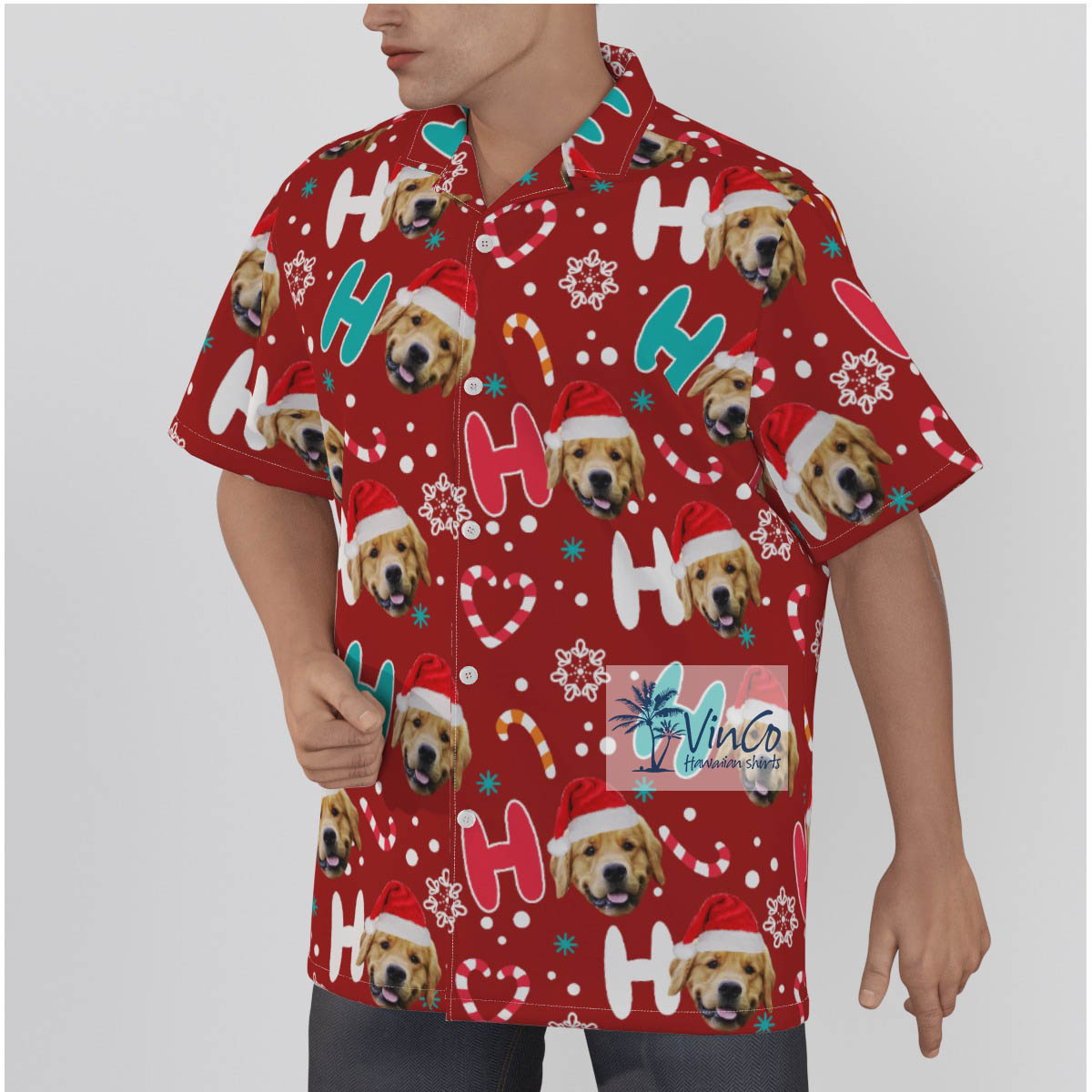 Custom Dog Faces Ho Ho Ho Christmas Red Shirt Gift For Men