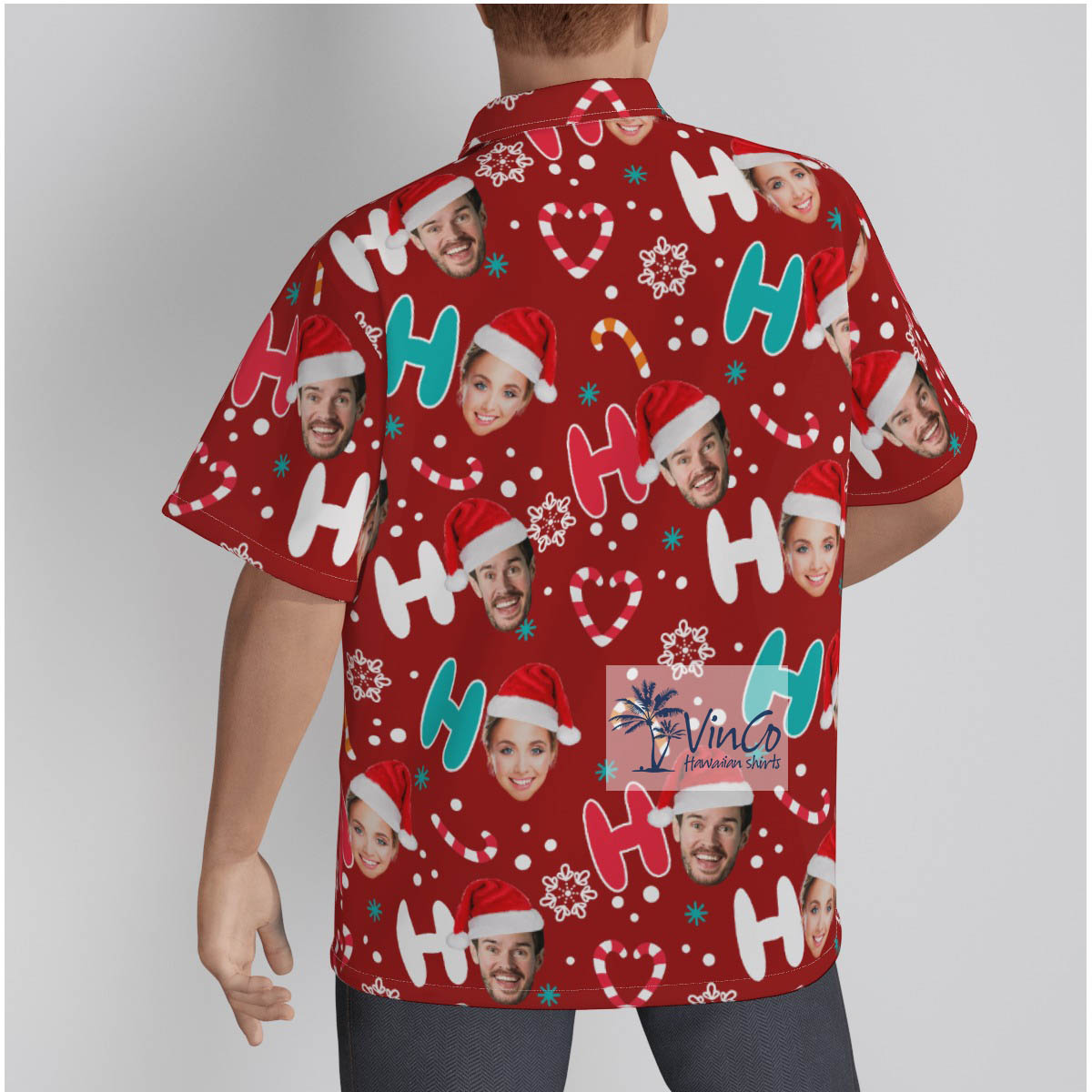 Personalized Santa Faces Ho Ho Ho Christmas Hawaiian Button Up Shirt