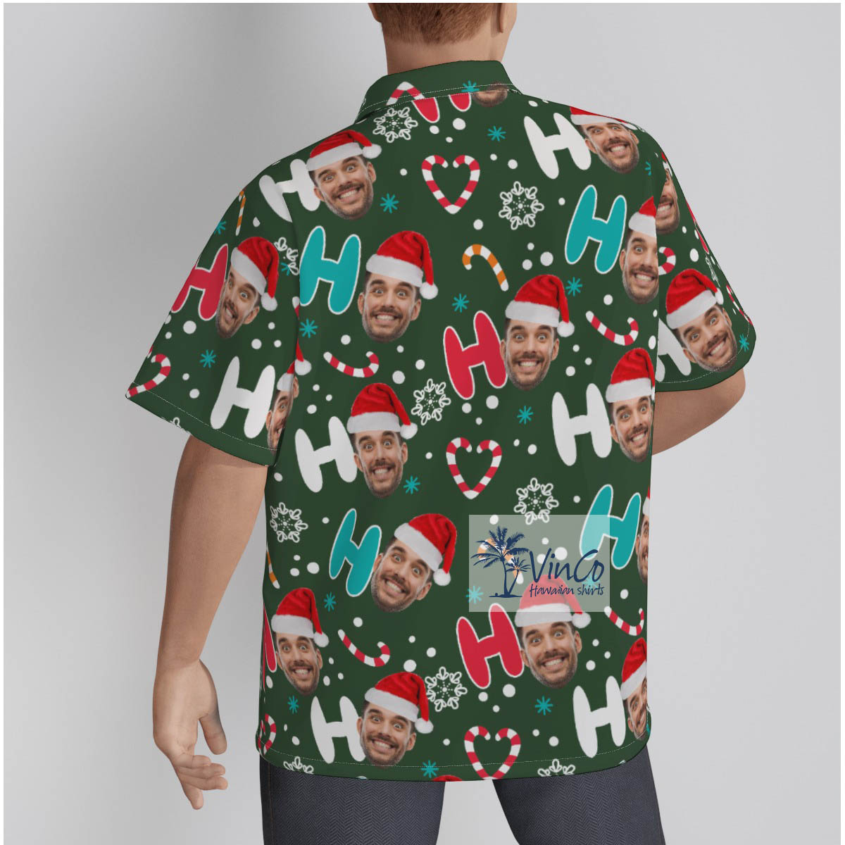Custom Your Photo Faces Ho Ho Ho Christmas Button Up Shirt For Men